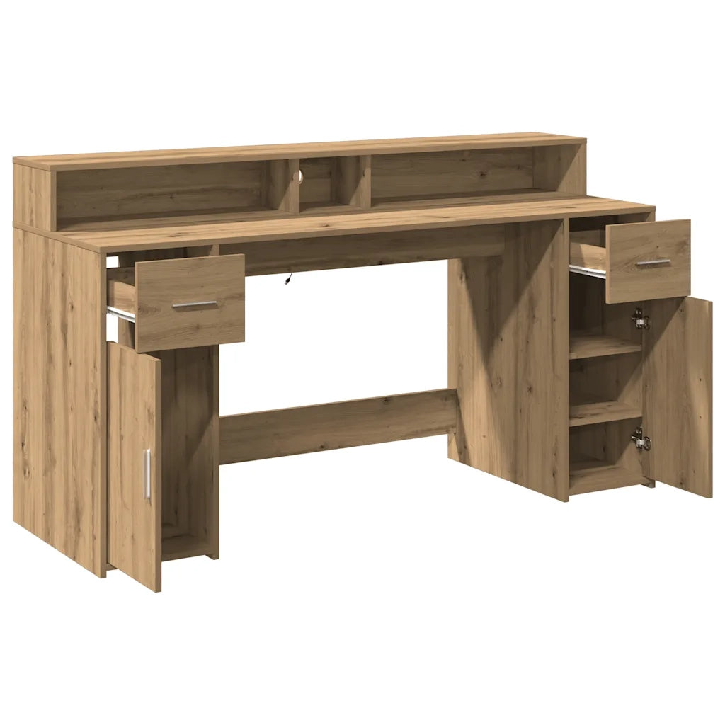 Scrivania con Luci LED Rovere 160x55x91 cm in Legno Multistrato