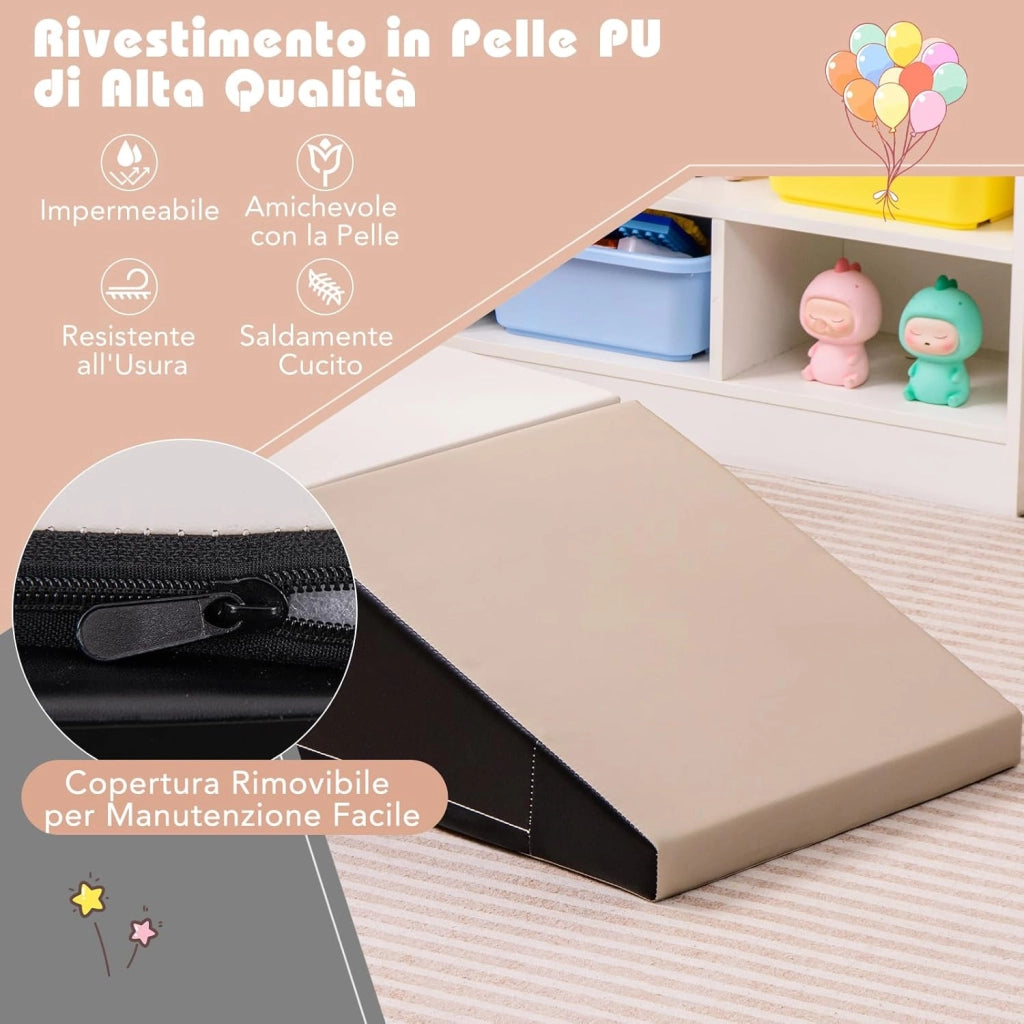 Set di 2 Blocchi per Gattonare e Arrampicare per Neonati e Bambini, Set di Blocchi di Schiuma Morbida per Gioco Attivo Interno, Set di Gioco Morbido per Sviluppo dei Bambini (Grigio e nero)