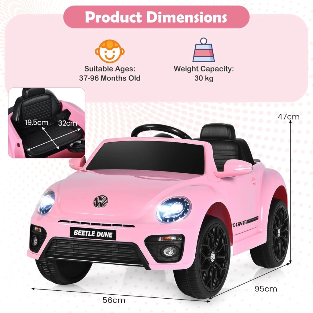 Macchina Elettrica per Bambini Volkswagen Beetle Maggiolino 12V con Telecomando, Auto Elettrico a Pedale, Veicoli con Musica, Fari LED e Clacson, 3-5km/h, Carico 30 kg, 3-8 Anni (Rosa)