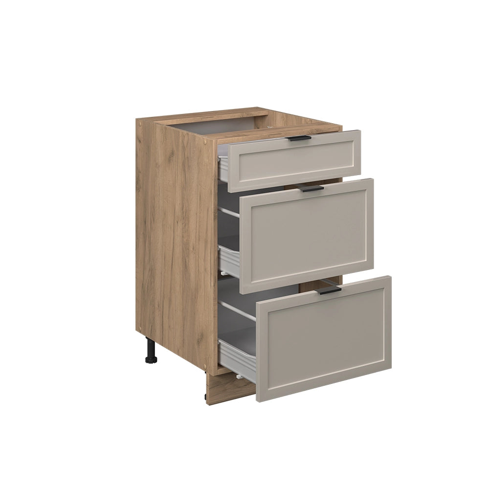 Mobiletto base per cucina Fame-Line GrigioBeige/Rovere dorato 50 cm senza piano di lavoro Vicco