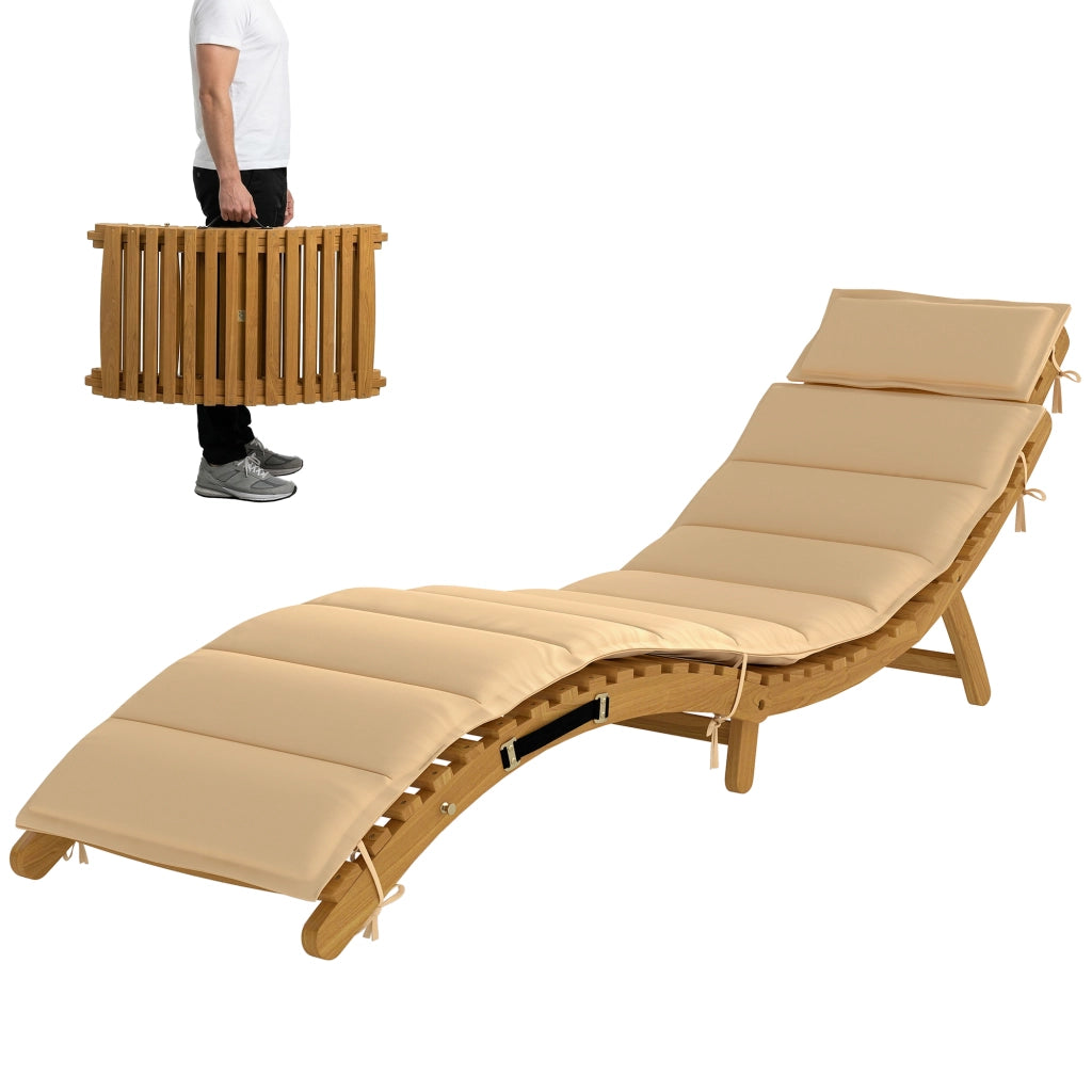 Lettino da giardino pieghevole in legno con cuscino e testiera ¨C zephmum ¨C Beige 183x54x63 cm