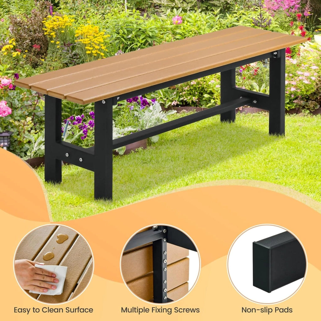 Panchina da Giardino con Sedile a Doghe, Telaio in Metallo e Verniciato a Polvere, Panca a 2 Posti da Giardino per Parco e Esterno, 120x34,5x40 cm (Marrone)