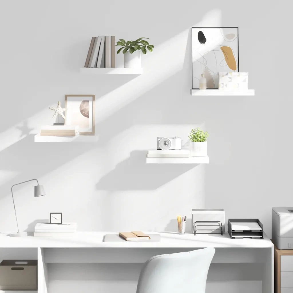 Scaffali a Parete 4 pz Bianco Lucido 40x23x3,8 cm in MDF 323744