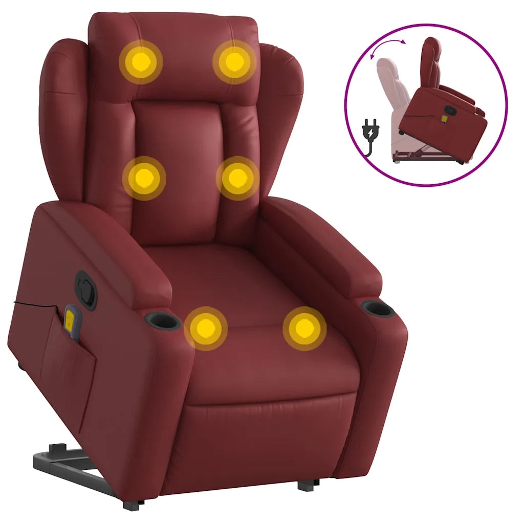 Poltrona Alzapersone Massaggi Reclinabile Rosso Vino Similpelle 3204555