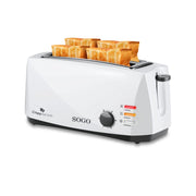 Tostapane elettrico 4 fette con ranure lunghe, 1400W, 6 livelli di tostatura, funzioni scongelamento e riscaldamento - SOGO