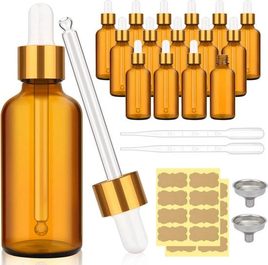 Set di 16 flaconi di vetro scuro da 50 ml, 2 oz