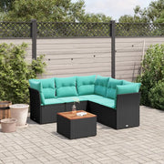 Set Divani da Giardino 6 pz con Cuscini Nero in Polyrattan