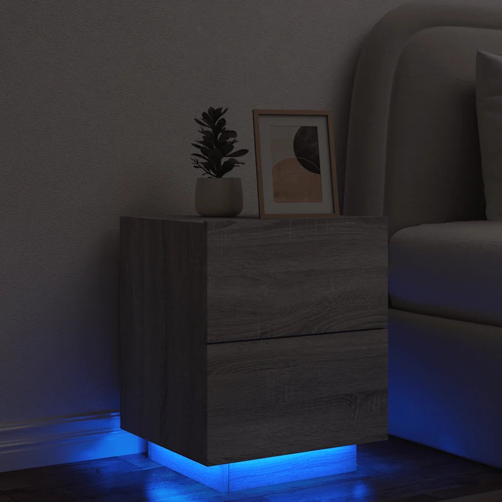 Comodino | Armadio da Notte | Mobiletto da notte con Luci LED Grigio Sonoma in Legno Multistrato