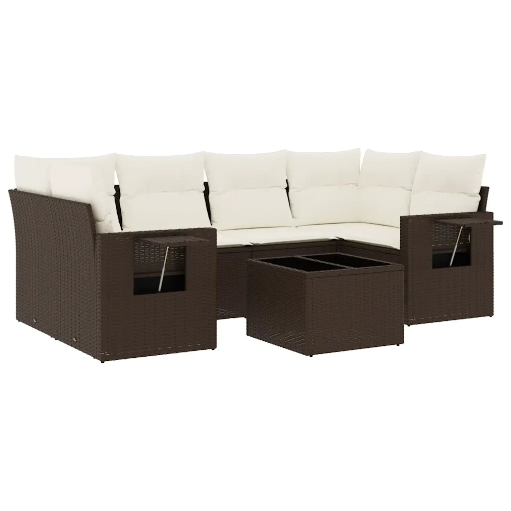 Set Divani da Giardino 7 pz con Cuscini Marrone in Polyrattan 3219922