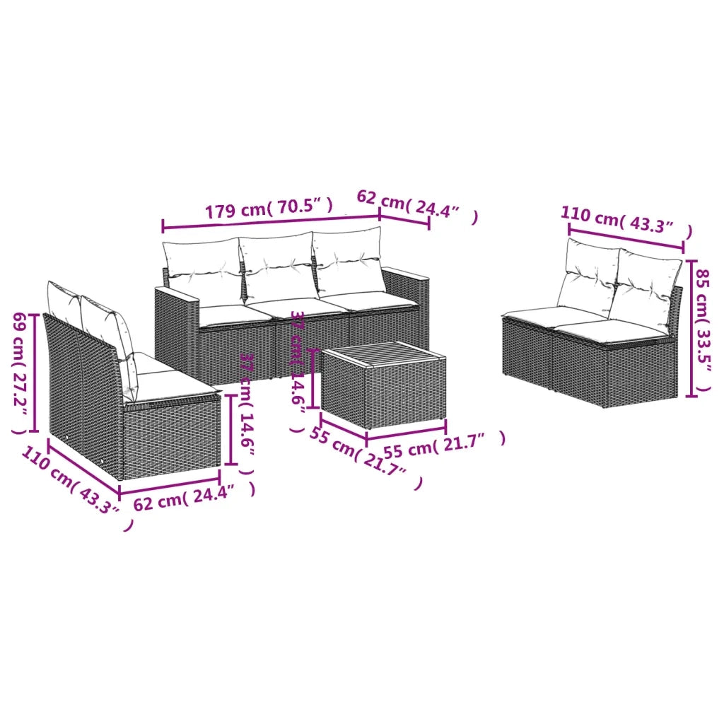 Set Divano da Giardino 8 pz con Cuscini Beige in Polyrattan