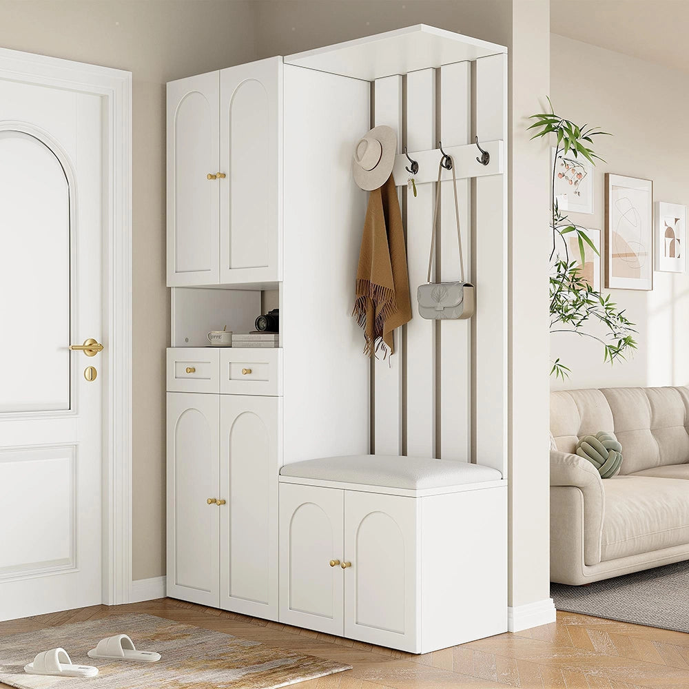 Set vestiario ingresso - Xylo - con panchina e armadio scarpe, 4 ganci, 6 ante, 2 cassetti, 110x180x37 cm