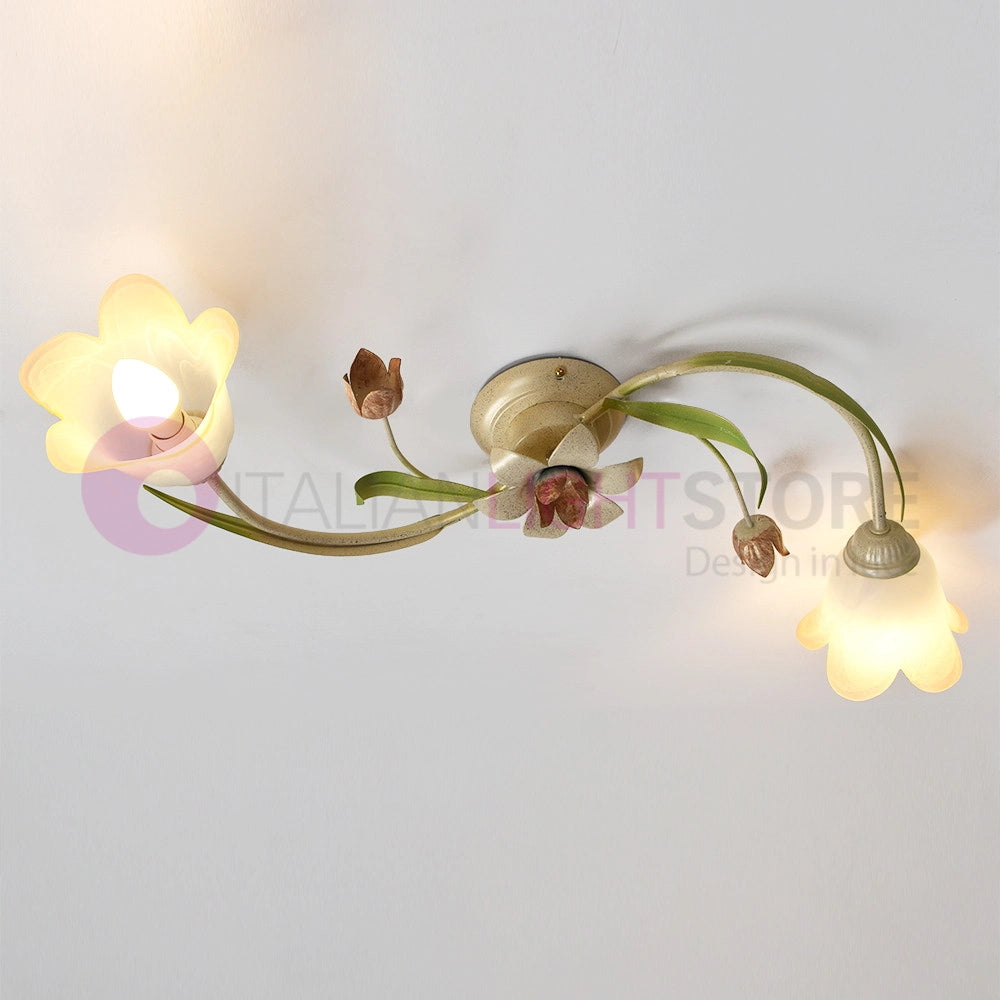 FLORA Plafoniera a 2 Luci in Ferro Decorato Stile Floreale