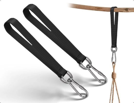 Sostegno oscillante 2 pezzi - D-ring/Anello di carabina - Sostegno per lettini oscillanti - Leggero/Duraturo - Resistente allo sfregamento - 50 cm x 25 mm - Sostegno per lettini oscillanti