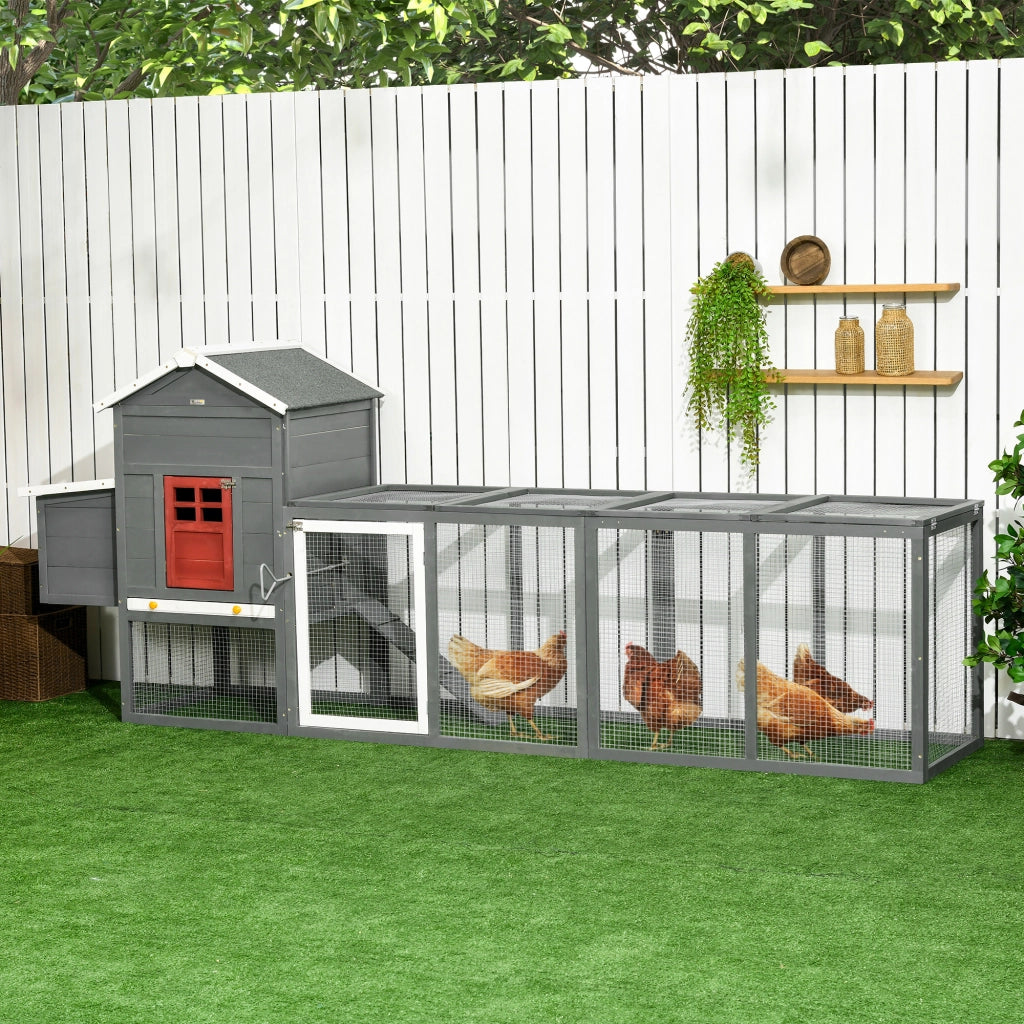 Pollaio Grande per Giardino in Legno con Nido e Rampa ¨C Zephmum ¨C 300x66x116 cm Grigio