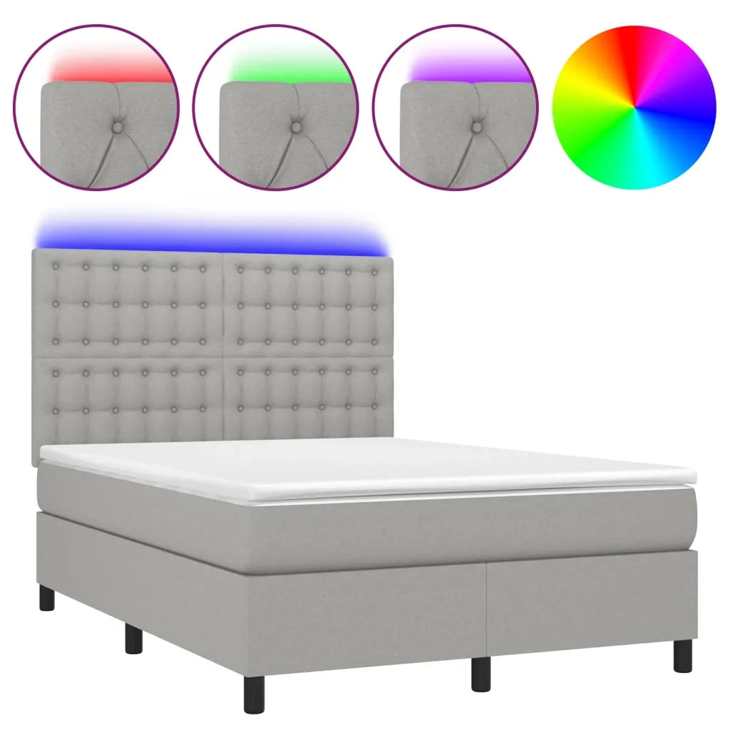 Letto a Molle Materasso e LED Grigio Chiaro 140x190 cm Tessuto 3135189