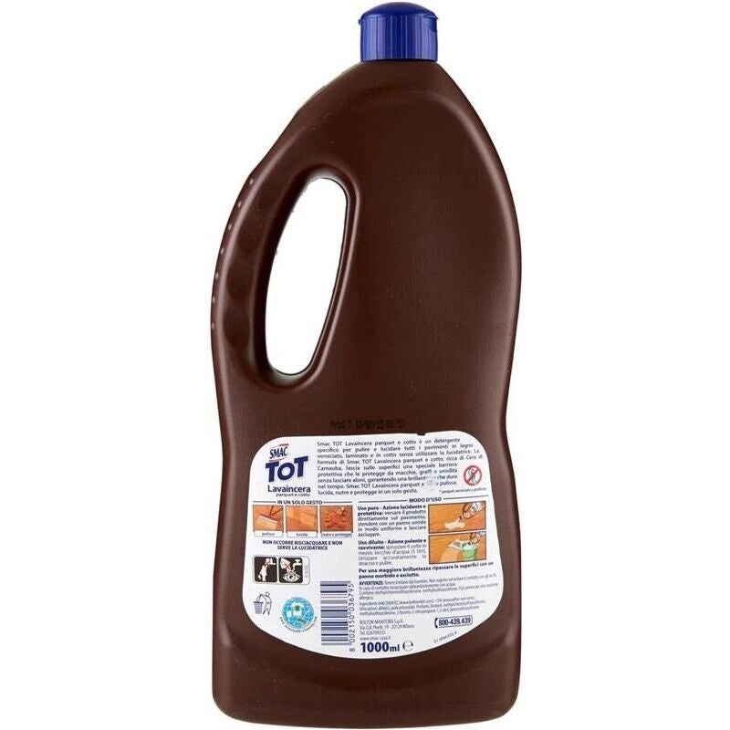SMAC DETERGENTE PAVIMENTI LAVAINCERA PARQUET E COTTO CON CERA DI CARNAUBA AZIONE LUCIDANTE E PROTETTIVA 1000 ML