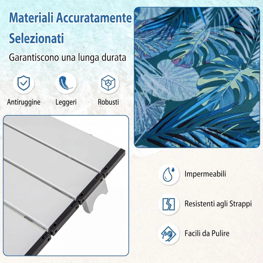 Set di 2 Sedie e Tavolino da Spiaggia Pieghevole, Schienale Regolabile a 5 Livelli, con Portatesta, Borsa Portaoggetti, Borsa Termica, per Campeggio Picnic Esterno (Blu Scuro, Modello 2)