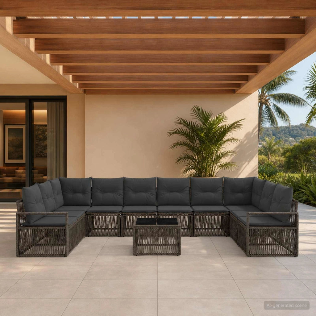 Set Divano da Giardino 11 pz Grigio polyrattan 3435824