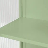 Moderno pensile con ante in vetro, due livelli di spazio chiuso, ripiano aperto e porta asciugamani, 70×23×78 cm, Verde