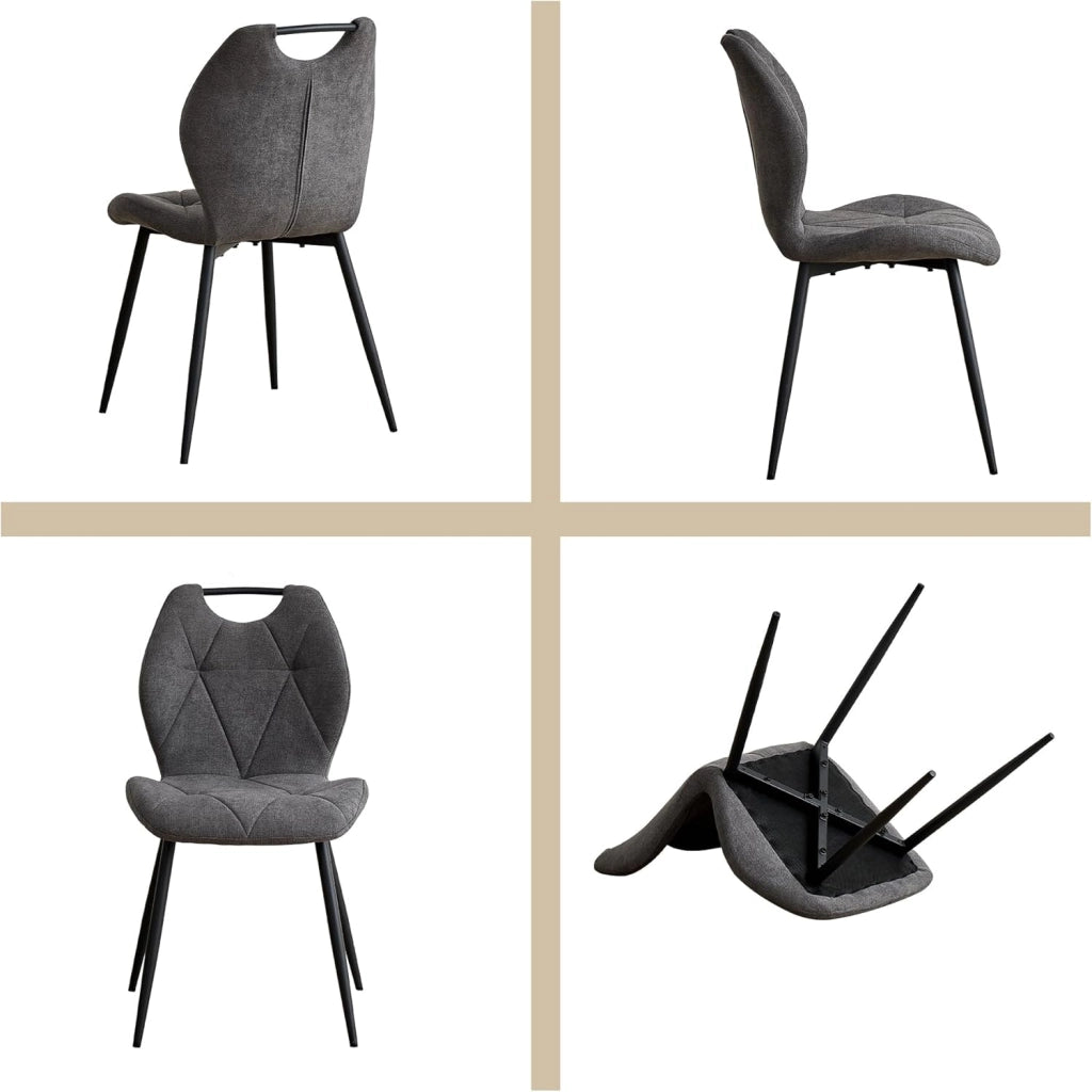 GrandCA HOME Set Tavolo da Pranzo e Sedie Tavolo da Pranzo Rotondo da 115 cm e 4 Sedie Moderne in Lino Per Sala da Pranzo, Cucina, Soggiorno（Grigio Chiaro + Cenere）