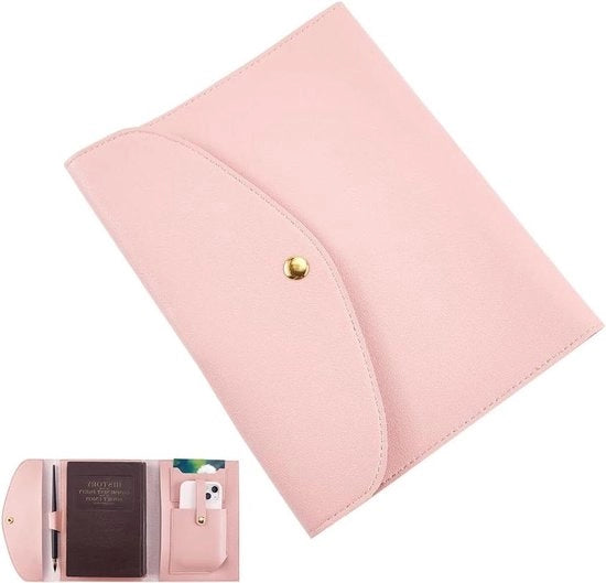 Portafoglio in pelle sintetica - Acquaparato - Rosa - Contenitori per carte - Borsa per documenti aziendale - Organizzatore di portfolio - Adatto per libretto A5 - Borsa per mappe in pelle - Contenitori per carte del telefono - Contenitori per carte - Contenitori per carte in PU - Contenitori per carte per A5