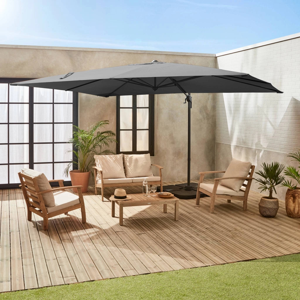 Ombrellone rettangolare decentrato, 3x4m, grigio
