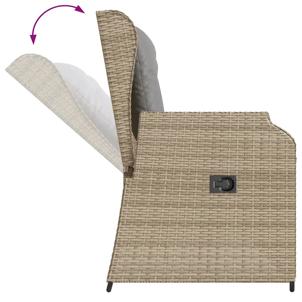 Panca Reclinabile da Giardino con Cuscini-Sgabello-Sedia da esterno Beige in Polyrattan 109123