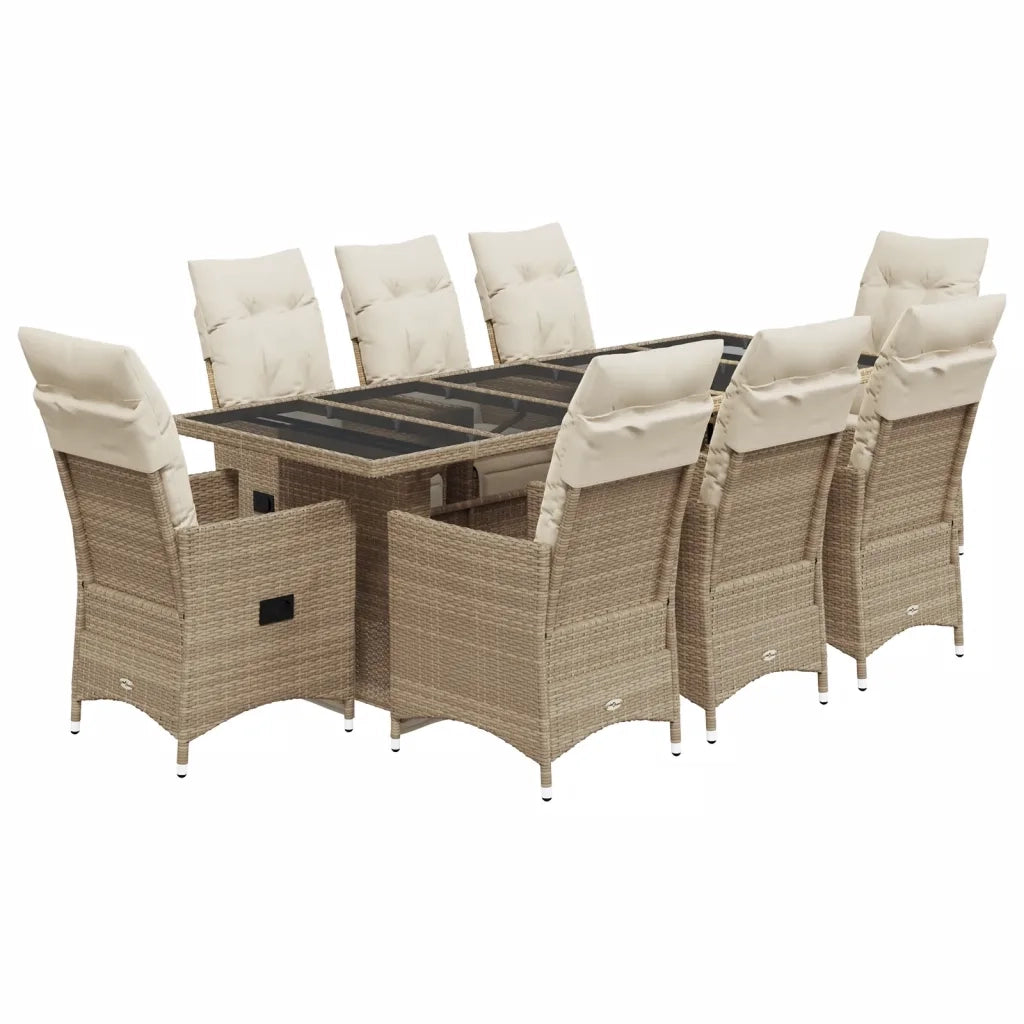 Set da Bistrò da Giardino 9 pz con Cuscini Beige in Polyrattan