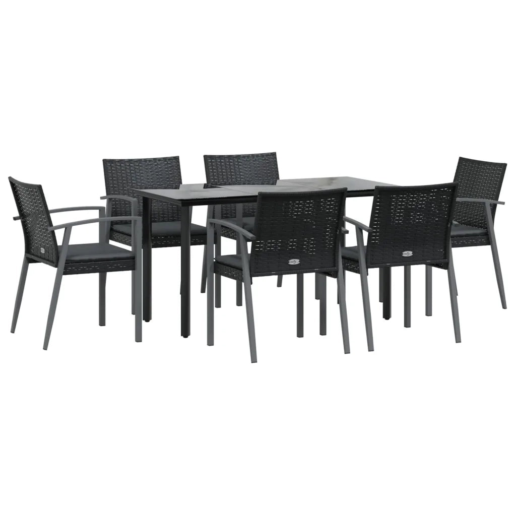 Set Pranzo da Giardino 7 pz con Cuscini in Polyrattan e Acciaio