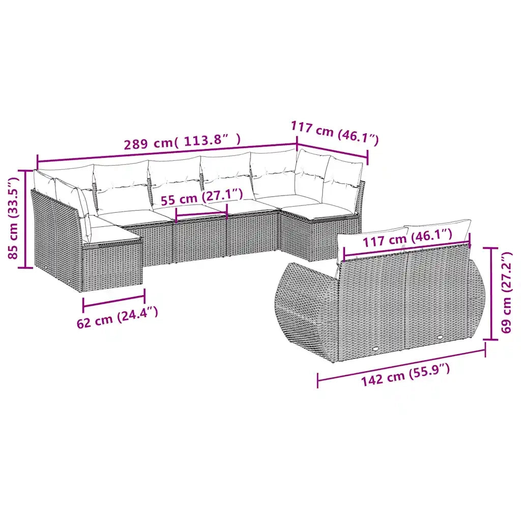 Set Divani da Giardino 9 pz con Cuscini Nero in Polyrattancod mxl 88815