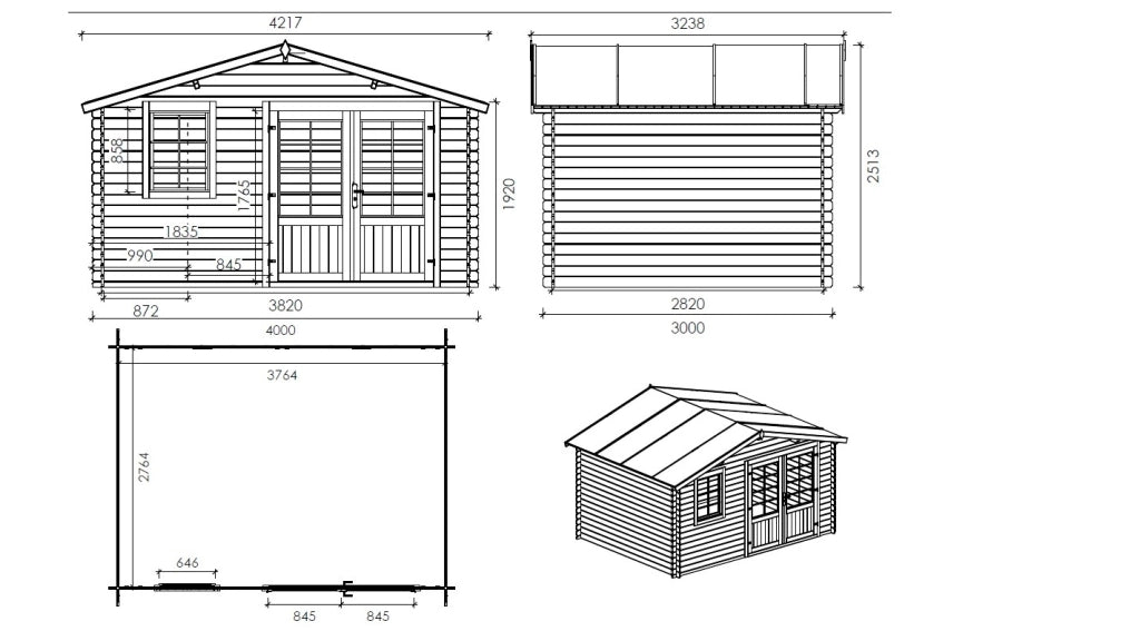 Casetta da giardino in legno - 12m2 - 4x3m - impregnata - 28mm - colore: marrone - DOM595 - ALTANKA