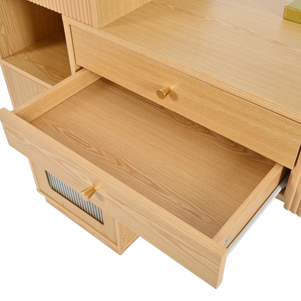 Toeletta naturale con specchio LED e mobile laterale 120x40x90 cm