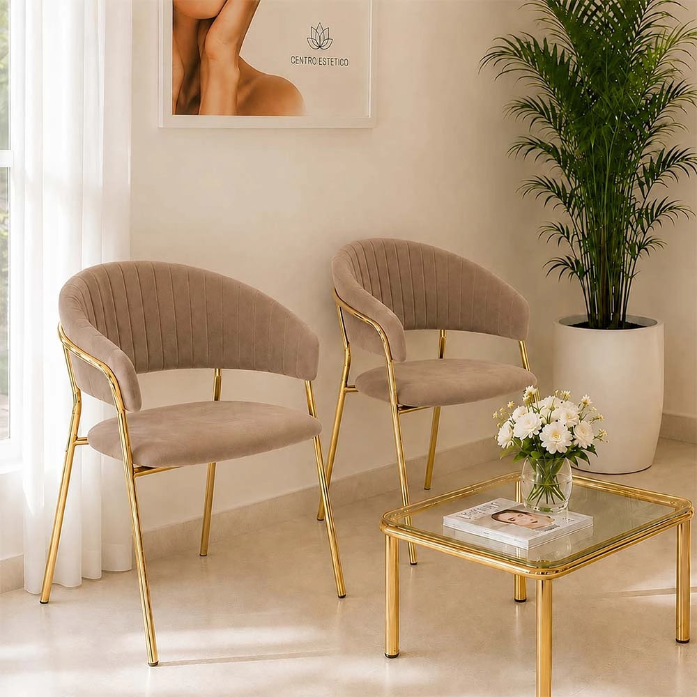 Sedie da sala da pranzo set da 2 Aurelia velluto grigio tortora con gambe dorate