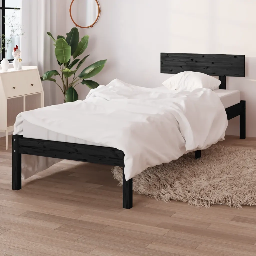 Giroletto Nero in Legno Massello di Pino 90x190 cm Single 810116