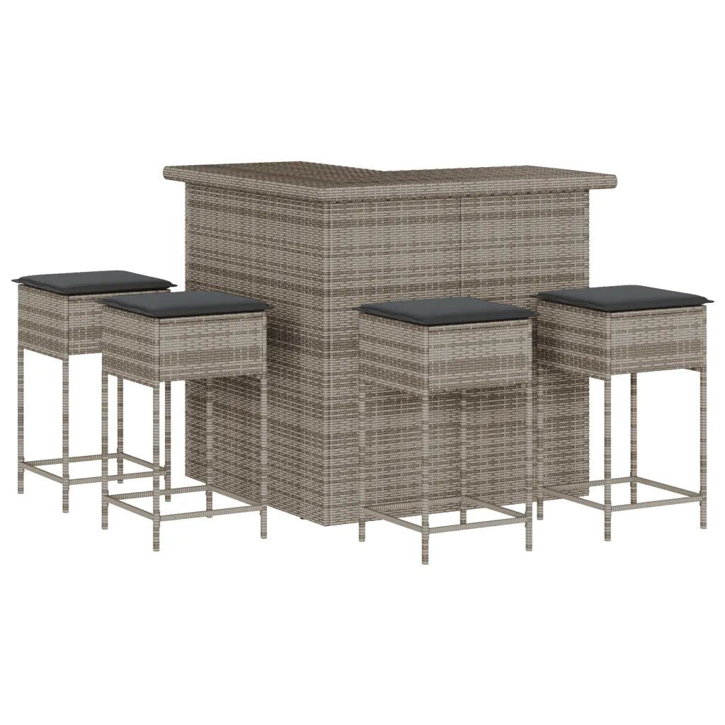 Set Bar da Giardino 5 pz con Cuscini in Polyrattan Grigio 3261505