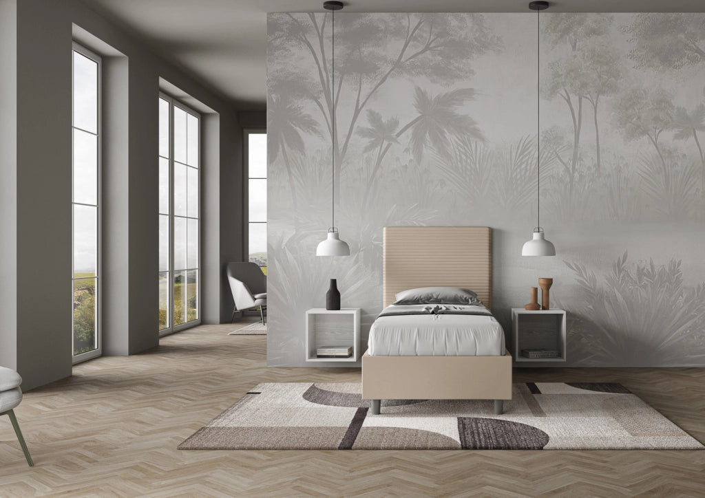 BS COM Letto singolo contenitore imbottito 90x190 similpelle tortora