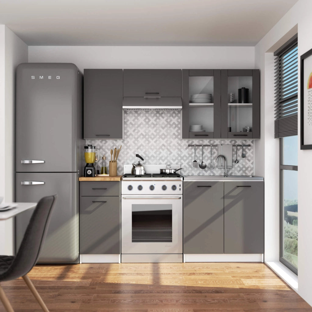 Vetrina da cucina sospesa Bianca 80 cm 2 porte Colore frontale Grigio Grafite 80x30,5x72 cm