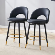 Sgabello da bar girevole 360° con schienale traforato e seduta in PU, struttura in metallo, moderno nero e oro