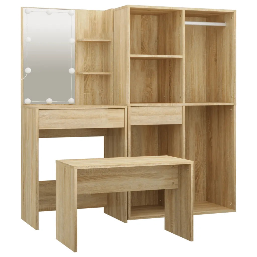 Set Tavolo da Toeletta con LED Rovere Sonoma Legno Multistrato 3114101