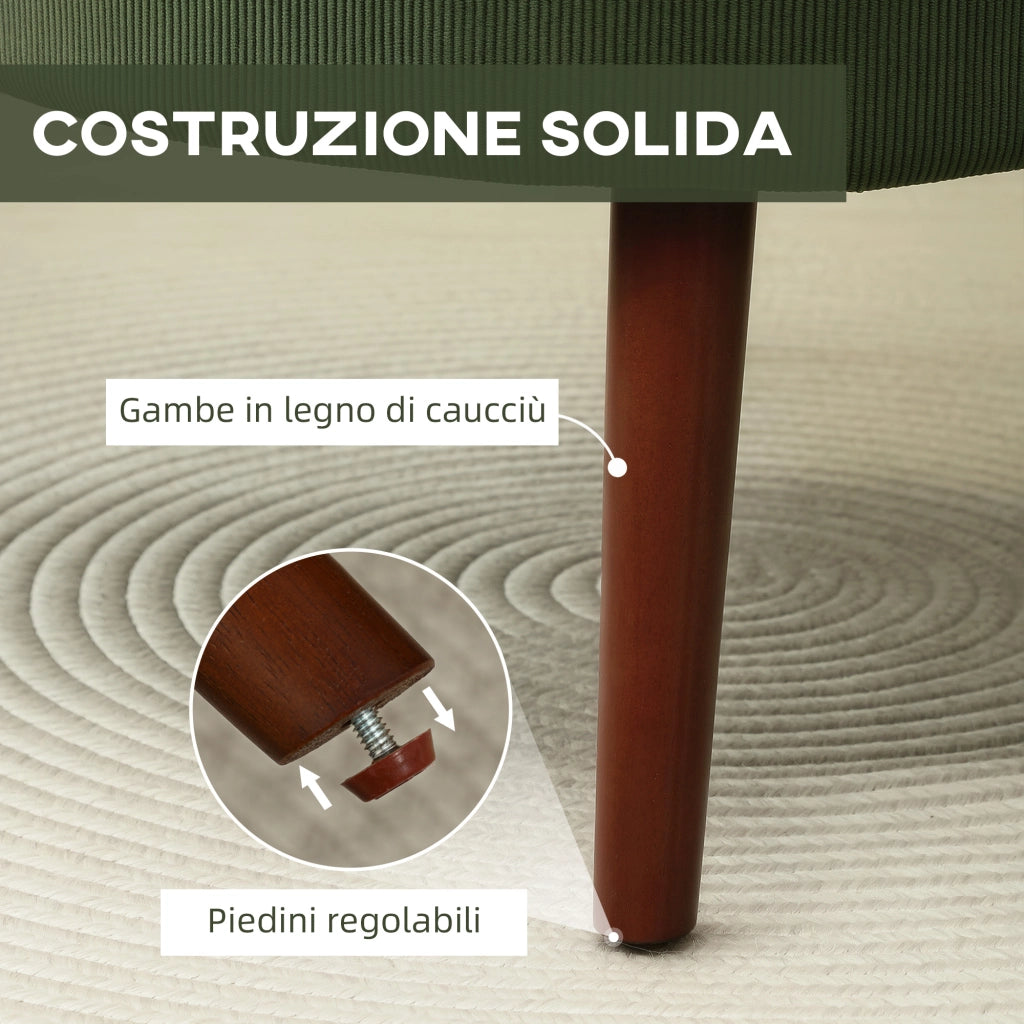 Poltrona in velluto verde con cuscino lombare e gambe in legno ¨C zephmum ¨C verde