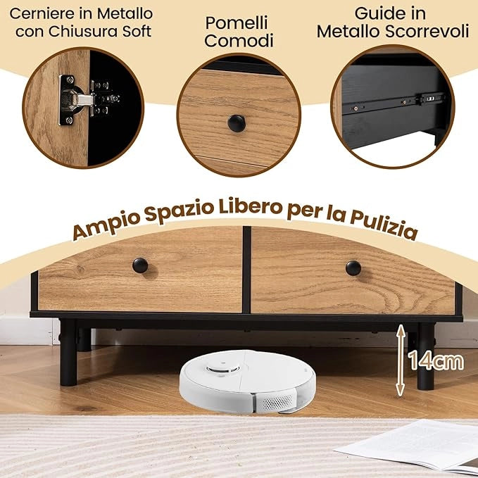 Credenza a Buffet, Armadietto da Cucina con 4 Cassetti, Scomparto Aperto e Gambe in Metallo, per Sala da Pranzo, Soggiorno, Ingresso, 80 x 45,5 x 97,5 cm (Nero)