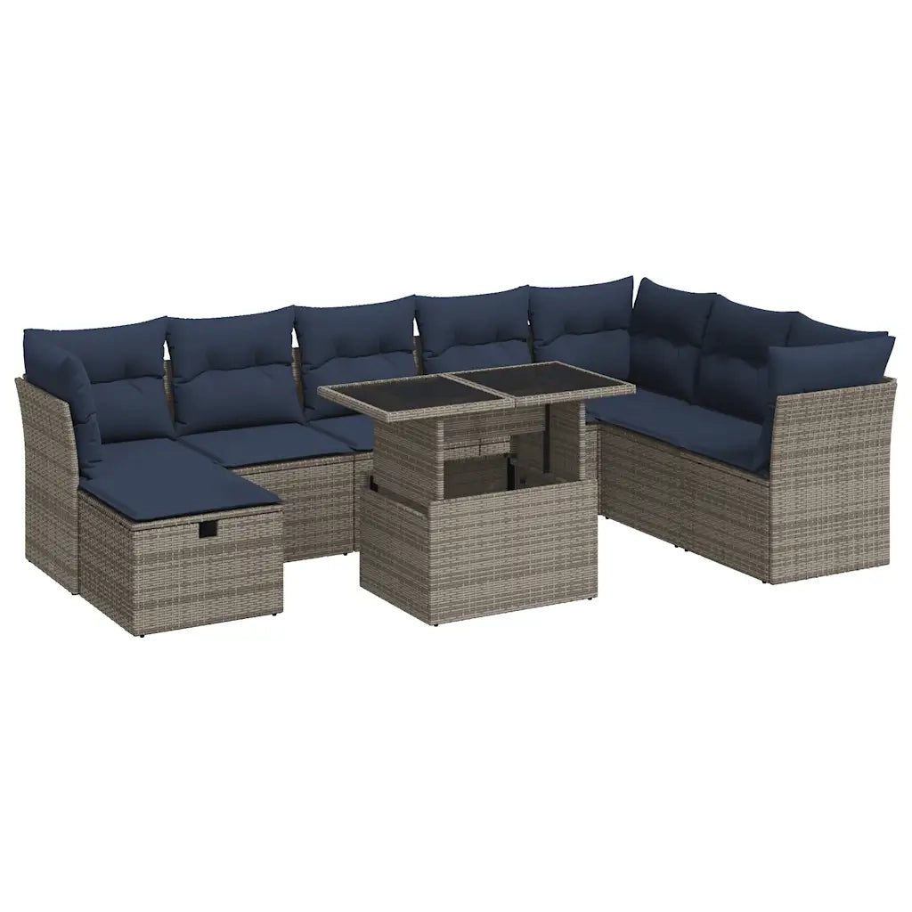 Set Divano da Giardino 9pz con Cuscini Grigio Polyrattan Acacia 3327801