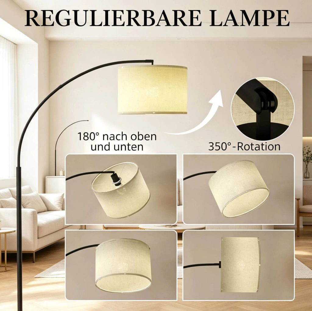 LAMPADA DA TERRA Dimmerabile 104,2x32x180,6 cm Metallo e Tessuto Nero/Crema