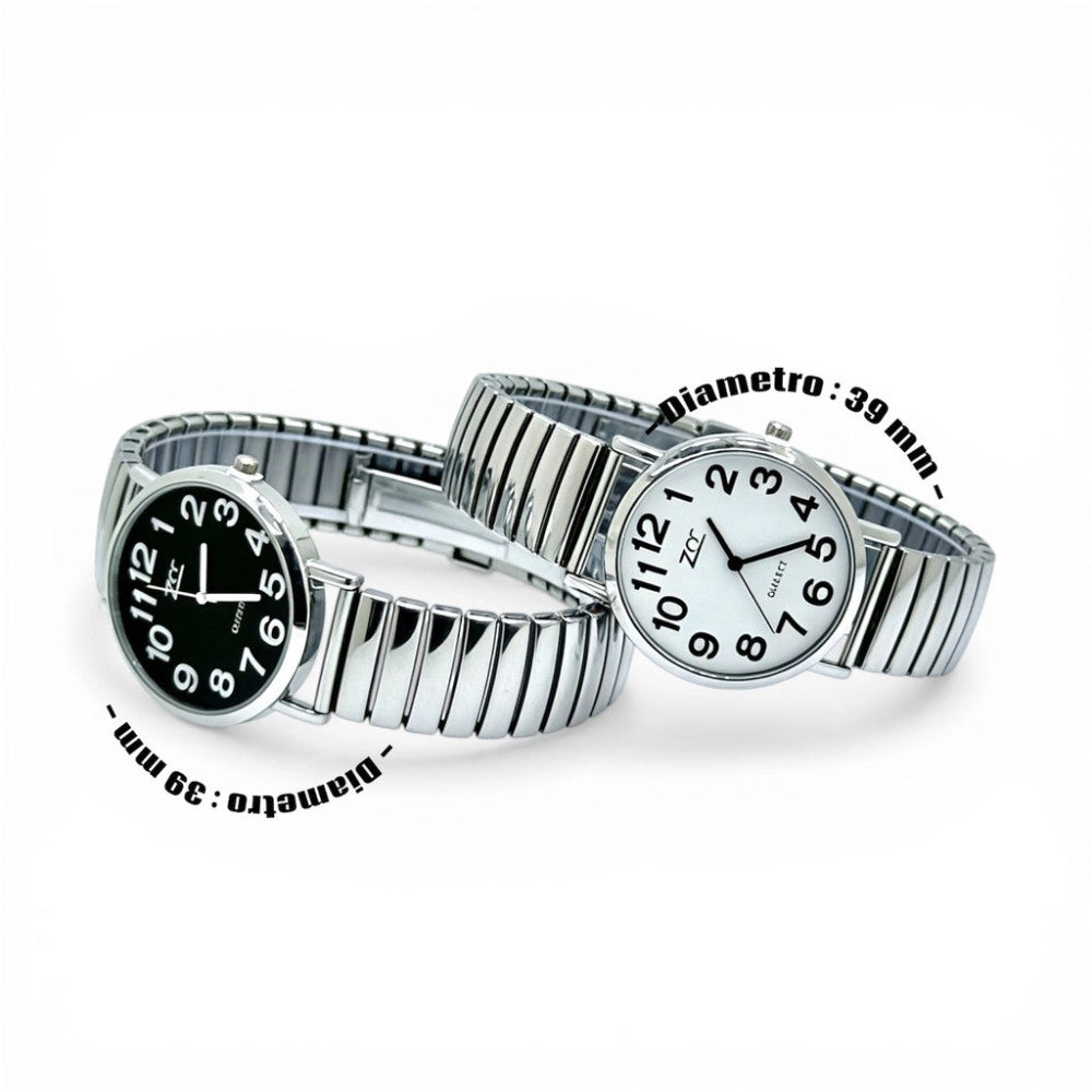 Trade Shop - Orologio Da Polso 39 Mm Acciaio Sportivo Elegante Quadrante Nero Cinturino Elastico -