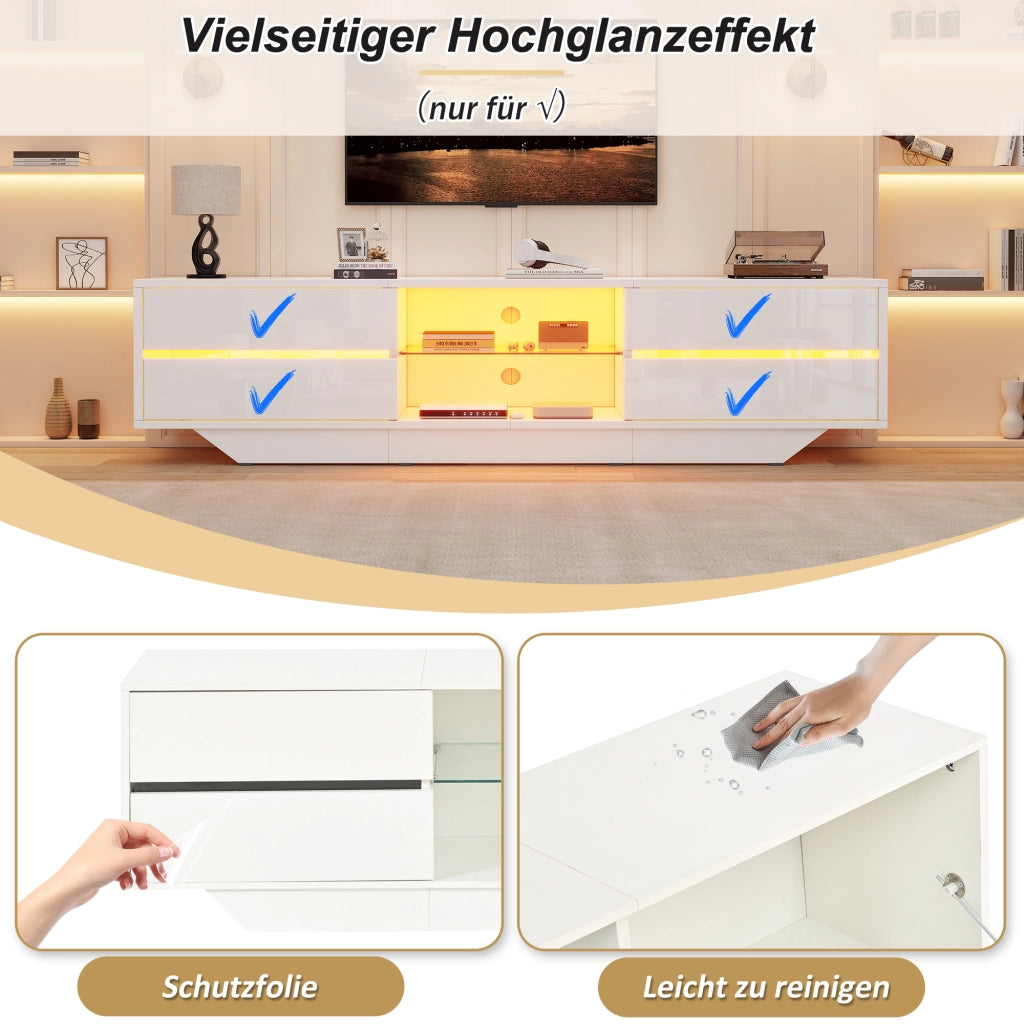 MOBILE TV LED 160x35x44,5 cm Bianco lucido per TV fino a 165 cm