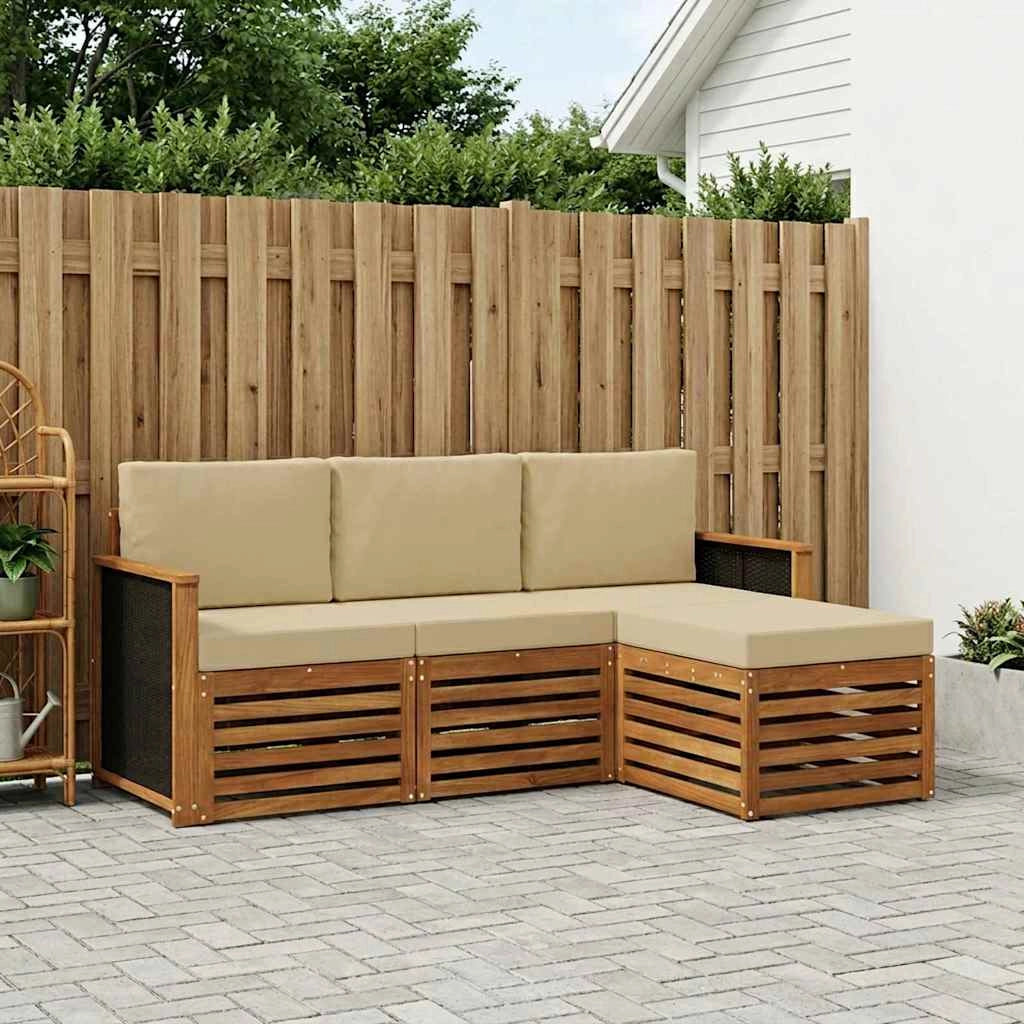 Set di divani da esterno 4 pz Naturale e Beige 3384194