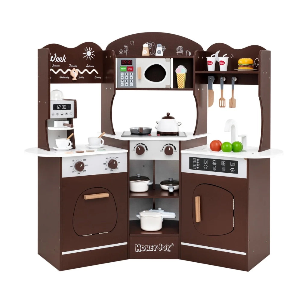 Cucina angolare gioco in legno 105 x 30 x 95 cm con luci e suoni per creare un'atmosfera accogliente realizzata in MDF marrone 20_0011595