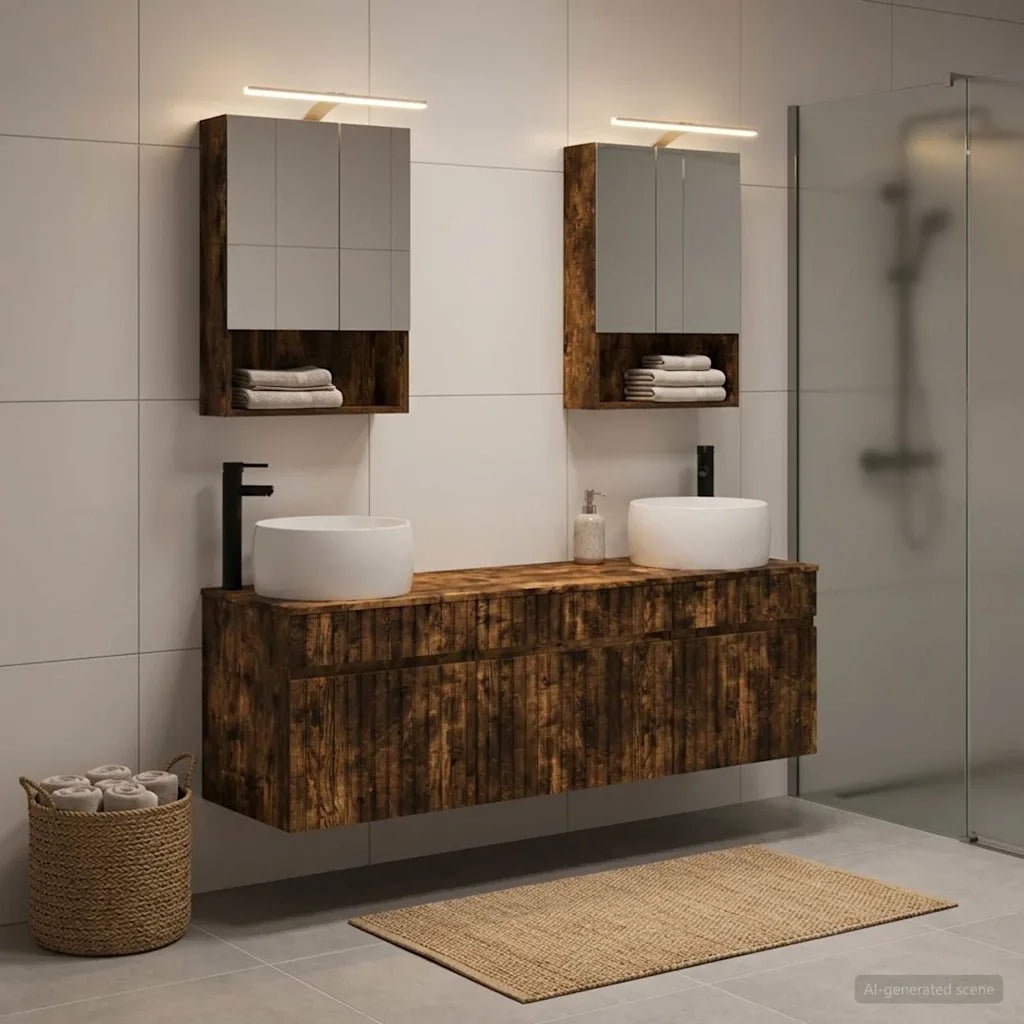 Set di Armadi da Bagno 5 pcs Rovere Fumo 50 x 14,5 x 70 cm 3406643