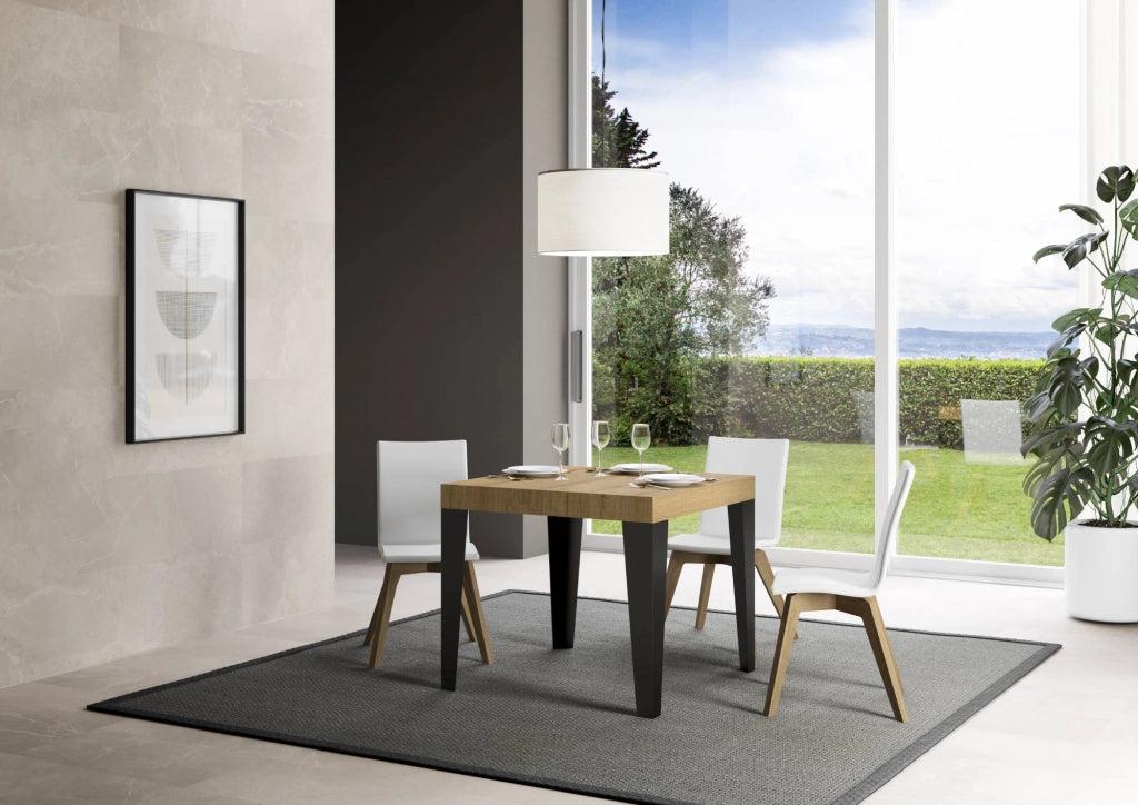 Tavolo allungabile 90x90/246 cm Flaris Quercia Natura telaio Antracite