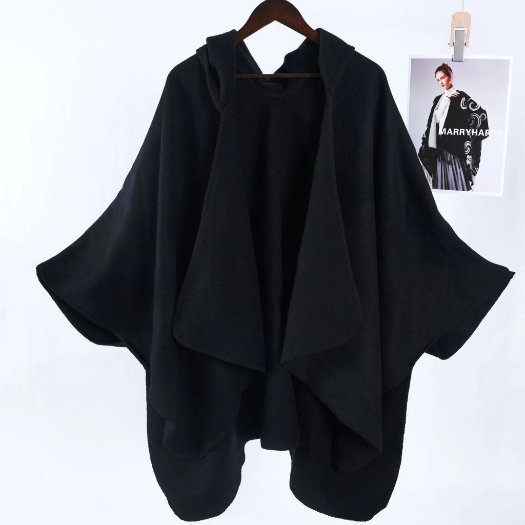 Nuovo scialle diviso con cappuccio in tinta unita, mantella/scialle alla moda e caldo per donna.
